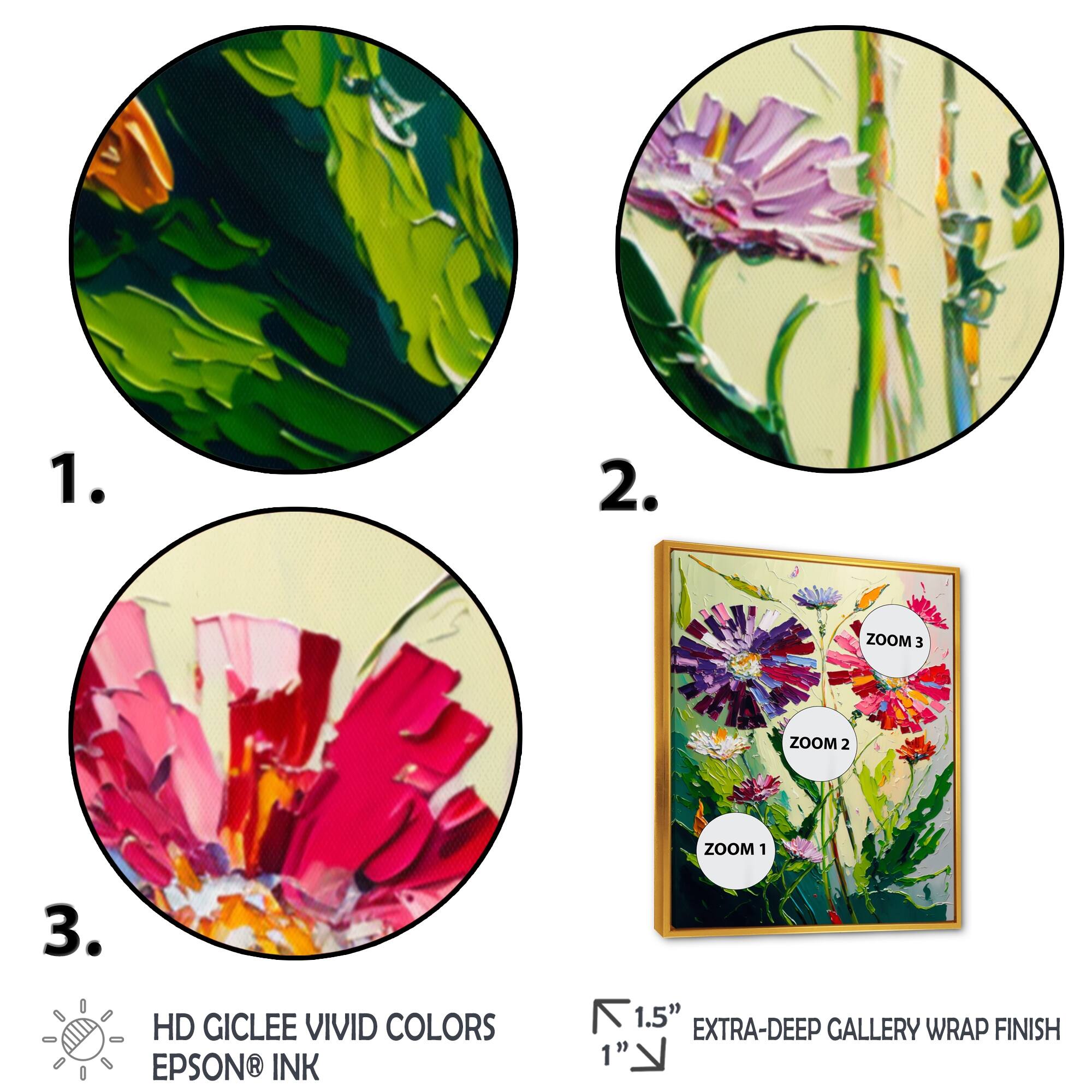 Designart "Red And Purple Blossoming Wildflower" Floral Bouquet Framed Canvas Wall Art Print